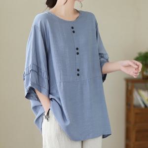 [블랙퀸] 린넨코튼 전면 버튼 디테일 블라우스 blk004800