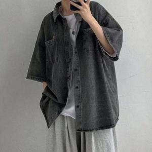 오버핏 남성 데님 셔츠 박시핏 남성 캐주얼 셔츠 남방 여름 WFO5SLD