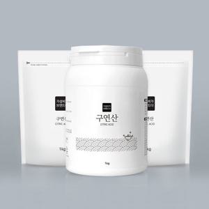 [가성비가브랜드다] 구연산 천연세제 1KG x 3개(용기1개+지퍼백2개) / 물때제거 청소세제