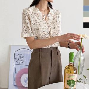 여름반팔니트 여자 시그널 카라리본 스카시반팔니트