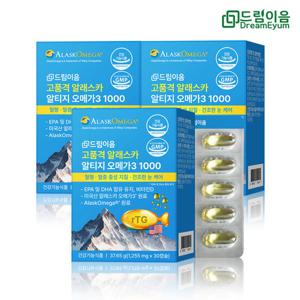 드림이음 고품격 알래스카 알티지 오메가3 1000 1255mg x 30캡슐 3박스 3개월분