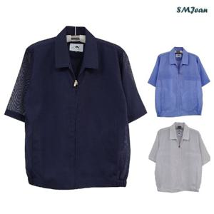 SMJ1129 어르신 카라 반팔 점퍼 시니어 점퍼 일반핏 린넨 st. 여름 점퍼