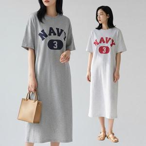 [유니제이] 오버핏 네이비 반팔 원피스 RSOP3098
