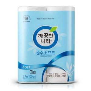깨끗한나라 3겹 데코 순수 소프트 화장지 27m 12롤 1팩