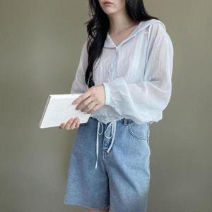 [신상오픈런]여성 여름 시스루 후드 오버사이즈 셔츠
