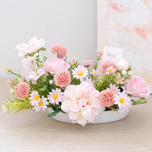 장미 조화 센터피스 핑크 로즈 수반 set 30cm 인테리어 꽃 테이블 행사 장식 소품 꾸미기