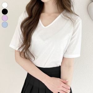 가비진 여성용 촉감 좋고 편안한 랍바 브이넥 반팔 티셔츠 4color