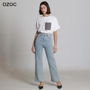 [오조크(OZOC)] 하이웨이스트 세미 와이드 데님 팬츠 (택가격:108000원)