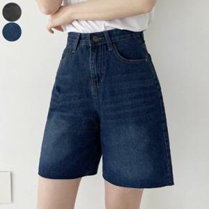 가비진 여성용 A라인 데님 워싱 밑단 컷팅 4부 청반바지 팬츠 반바지