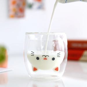 귀여운 동물컵 내열 이중 유리컵 고양이 Happy Cat 260ml