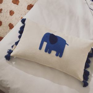 TANDANI 탄다니 코튼 블루 자수 쿠션커버(엘리펀트) 50x30cm