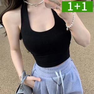 1+1 여성민소매티 캡내장 홀터넥 나시 브라탑 이너 나시티
