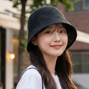 라탄모자 왕골 중년 여성벙거지 할머니 빅사이즈 해외여행모자 블랙버킷햇