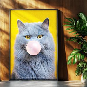 고양이 풍선껌 그림 일러스트포스터 인테리어포스터