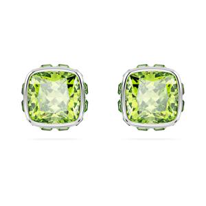 Birthstone 스터드 이어링, 스퀘어 컷, 8월, 그린, 로듐 플래팅