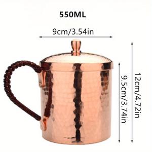 TEMU 350ML/550ML 해머링 컵, 고급 순수 구리 로즈 골드 수제 순수 솔리드 구리 머그, 야외 여행용 컵, 뚜껑 포함