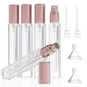 TEMU 5개입 빈 코롱 아토마이저 재충전용 미니 향수병, 10ml 디스펜서 도구 포함, 여행용 포켓 향수 스프레이 병 및 용기, 투명 핑크색 뚜껑