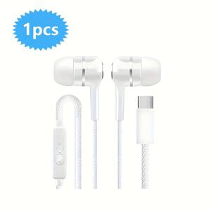 TEMU Apple iPhone 16/15 폰 및 iPad에 적합한 Type-C 유선 이어폰, 플랫 헤드, 범용 라인 컨트롤 버튼 고음질 통화