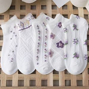TEMU 여성 레이스 얕은 다용도 숏 삭스 5켤레, 얇고 통기성 좋은 양말