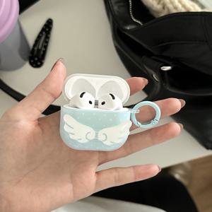 TEMU 블루 폴카 도트 입체 날개 + 후프 이어폰 케이스, Apple Pro 3 케이스 / Pro 2 케이스 / 4 케이스 / 3 케이스 / 2 케이스와 호환 / 패셔너블한 여성용 이어폰 케이스 / 이어폰 케이스