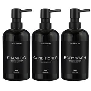 TEMU 3개 세트 빈 샴푸 컨디셔너 & 바디워시 비누병, 블랙/화이트 홈 데코 플라스틱 500ml/16.9oz 욕실 필수품 리필 가능