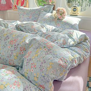 TEMU 3pcs 이중 레이어 거즈 느낌 촉감 원단 이불 커버 세트, 이불 커버 1개 + 베개 커버 2개 포함 (베개 및 이불솜 미포함). 고중량 원단, 피부 친화적이고 부드럽고 편안하며 통기성 좋은 이불 커버와 베개 커버 세트. 가정, 호텔, 침실용 침구로 적합. 사계절용, 세탁기 사용 가능, 탈색 방지