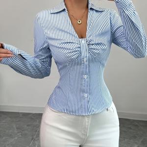 TEMU 여성용 디자인 셔츠, 블루 셔츠, 가을 여성 의류