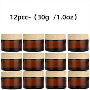 TEMU 12개 갈색 유리 병, 20G/30G/50G 빈 유리 용기 (PP 라이너 및 플라스틱 우드 그레인 캡 포함), 휴대용 크림 용기, 방수 크림 용기, 화장품 디스펜서 용기, , 모이스처라이저, 파운데이션, 로션, 점용, 젤에 적합