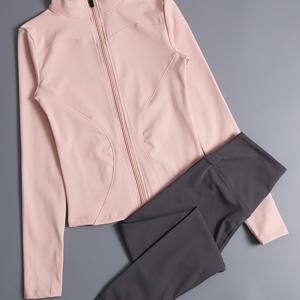 TEMU 가을 겨울 캐주얼 여성용 2피스 운동 요가 의상 세트, 패션 긴팔 스탠드 칼라 요가 스포츠 재킷, 하이웨스트 힙업 운동 바지, 풀 지퍼 클로저, 엄지 구멍 긴팔, 속건성 바지, 속건성 하이 에스테틱