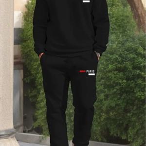 TEMU 남성용 레터 프린트 캐주얼 스웨트셔츠 세트, 헐렁하고 편안한 스포츠웨어 세트, 남성용 데일리 캐주얼 및 스포티한 스타일을 위한 심플하고 우아한 풀 세트, 크루넥 스웨트셔츠가 포함된 스타일리시한 2피스 의상, 조거 팬츠가 포함된 스웨트셔츠 세트, 트렌디한 캐주얼웨어