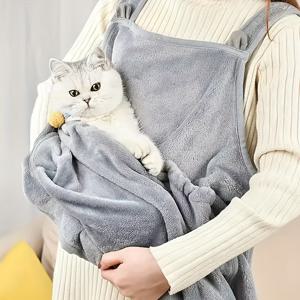 TEMU 앞면에 고양이를 들고 있는 파우치가 있는 고양이 테마 앞치마, 애완 고양이를 위해 디자인되었으며 두꺼운 미끄럼 방지 포켓이 특징이며 고양이 애호가를 위한 인기 상품