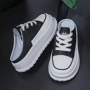 TEMU 클래식 레트로 단색 여성용 스포츠 샌들, 키높이 플랫폼 솔 슈즈, 통기성 있는 슬립온 하프슬립 편안한 신발, 야외 쇼핑, 데이트에 적합하며 발이 피로하지 않는 부드러운 밑창