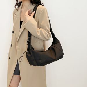 TEMU 1개 나일론 천 패브릭 멀티 포켓 만두 가방, 여성용 캐주얼 플리츠 드로스트링 크로스바디 싱글 숄더백, 부드럽고 슬러치 스타일의 다용도 플리츠 백