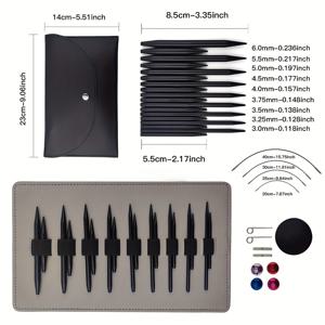 TEMU 니트 바늘 31개 1세트, 블랙 아노다이즈 알루미늄, 분리형 슬리브, 원형 뜨개바늘, 5+8 교체형 끈 스웨터 바늘, 9쌍 세트