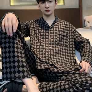 TEMU 2개 세트 체크무늬 잠옷 남성용 긴팔 봄/가을 신상 홈웨어 청소년용 넉넉한 사이즈 루즈핏 세트