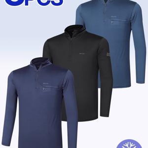 TEMU [3PCS] 남성 활용도 좋은 워크웨어 데일리 작업복/일상복 스판 포켓 집업 긴팔 티셔츠(M7QPST59)