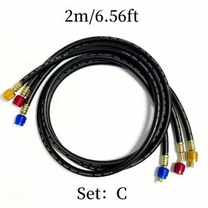 TEMU 블랙 호스 냉매 충전 호스 세트 1M/1.5M/2M/3M 에어컨 충전 호스 그룹 1/4인치 SAE 600 PSI, 에어컨 냉매 호스 R134A, R12, R22, R502, R410 냉매에 적합