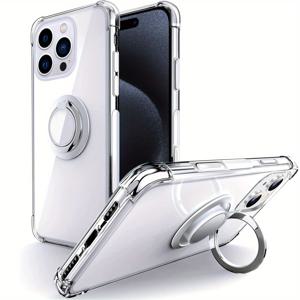 TEMU 휴대폰 케이스 - 아이폰 16 17E 15 14 13 12 17Air 11 Pro Max 케이스, 링 킥스탠드 포함 투명 케이스, 보호 충격 흡수 범퍼 충격 방지 폰 케이스 (애플 아이폰 X XS XR 7 8 SE 2020 SE 2022 SE3 SE2용) - 투명