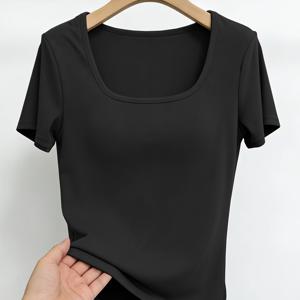 TEMU 여름용 여성용 반팔 U넥 티셔츠, 스타일리시하고 핏되는 베이스 레이어