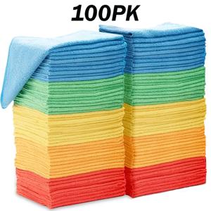 TEMU 100팩 마이크로파이버 청소 천, 가정용 대량 타월, 차량용 재사용 마이크로파이버 타월, 청소용 걸레, 혼합 색상, 9.8인치 x 9.8인치, 100개입