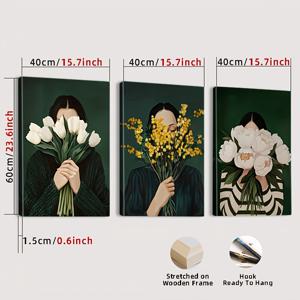 TEMU 액자 세트 3개 - 추상 인물 포스터, 여성 꽃무늬 캔버스 그림, 방수 캔버스 벽화, 선물용 예술 작품, 거실·침실·욕실·사무실·복도·주방 장식