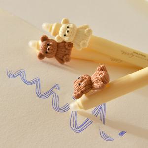 TEMU 귀여운 곰 디자인의 리트랙터블 펜 2개 세트, 지우개 포함, 부드러운 필기와 교정 기능, 내구성 있는 플라스틱, 리트랙터블 기능, 14세 이상 사용 가능