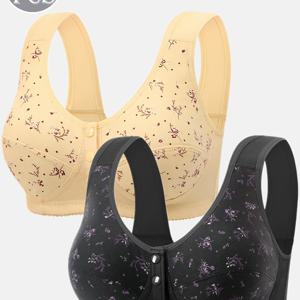 TEMU 2개 세트 무봉제 프론트 클로저 탱크탑 통기성 프린팅 우아한 여성용 스포츠 요가 브라 언더와이어 없음