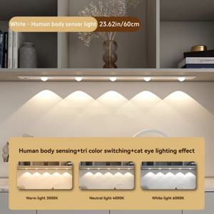 TEMU 1개 모던 LED 모션 센서 캐비닛 조명, 자석 USB 충전, 무선 모션 감지, 초슬림 디자인, 3색 조절 가능 LED, 자석 천장/벽/침대 조명 - 주방, 옷장, 욕실, 디스플레이 캐비닛용 에너지 효율적 스마트 조명, USB 전원 작동