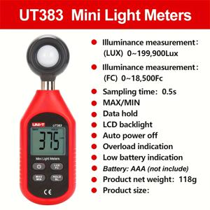 TEMU UNI-T UT383 디지털 조도계, 199900Lux 18500FC 측정, 고정밀 럭스미터, LCD 백라이트 포토미터, 미니 휴대용 조도계, 전문가용 럭소미터, 식물 성장, 성장등, 사진, 사무실, 가정용