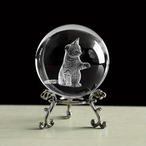 TEMU 3D 고양이 테마 볼 스탠드 - 고양이 애호가들을 위한 우아한 검은 유리 장식, 집 장식, 결혼식, 선물에 완벽, 고양이 장식