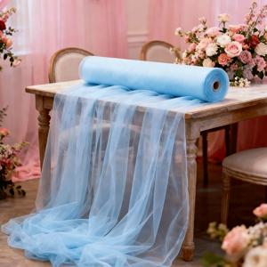 TEMU 1롤(20미터) 라이트 블루 튤 원단, 웨딩 장식, 생일 파티, 무대 배경용 - DIY 공예, 테이블 장식, 의자 리본 & 테이블 장식용 사전 재단된 시스루 드레이핑 소재 - 손세탁 가능한 웨딩 리본