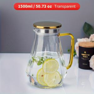 TEMU 1개 1500ml/50.73oz 유리 냉수 주전자, 고온 저항 대용량 물병, 봄 여름 가정용 차 제조기 물 주전자 컵, 내열 냉수 주전자, 주스 용기