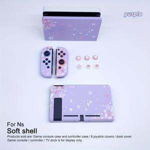 TEMU 스위치 NS 6.2인치/오엘에디 7인치용 보라색 사쿠라 테마 휴대용 TPU 보호 케이스, 6개 컨트롤러 캡 포함, 사쿠라 & 고양이 발톱 키캡, 분리형 보호 커버 - 가볍고 내구성 있는 안티드롭 소프트 케이스, 게이머를 위한 이상적인 선물
