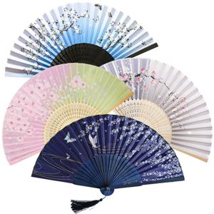 TEMU 대나무 프레임 중국식 접이식 수엽扇 4개 세트 - 휴대용, 댄스, 코스프레, 웨딩 파티 장식, 사진 소품용, 가정 장식, 문화 행사 및 댄스 공연용 전통 대나무 부채